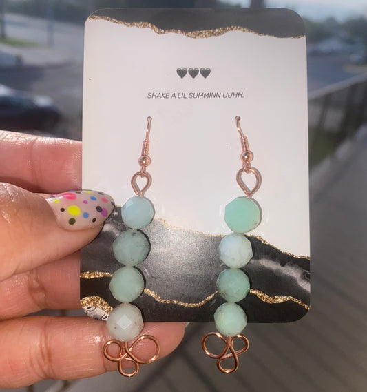 CHRYSOPRASE DROP SWIRLS (COPPER EARRINGS)