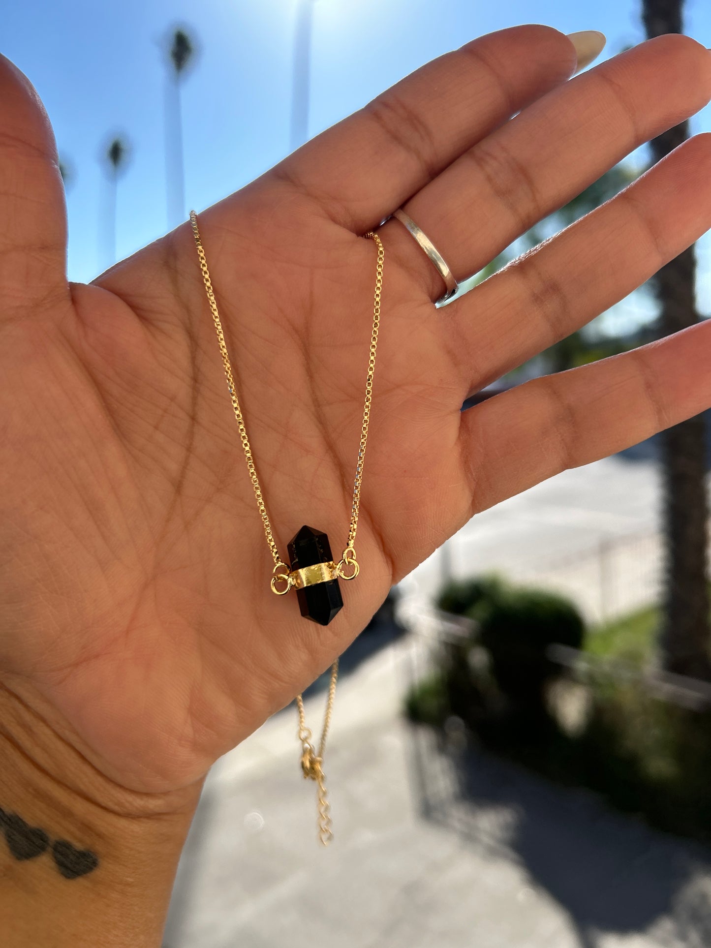 OBSIDIAN DOUBLE POINT NECKLACE