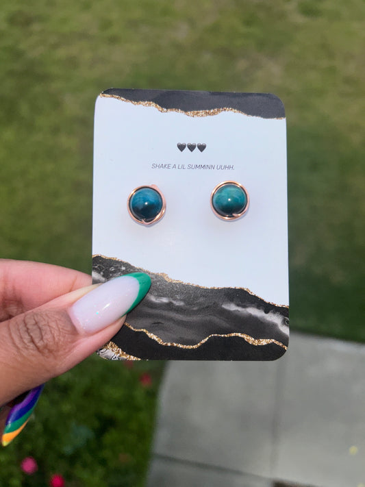 BLUE TIGERS EYE STUDS (COPPER EARRINGS)