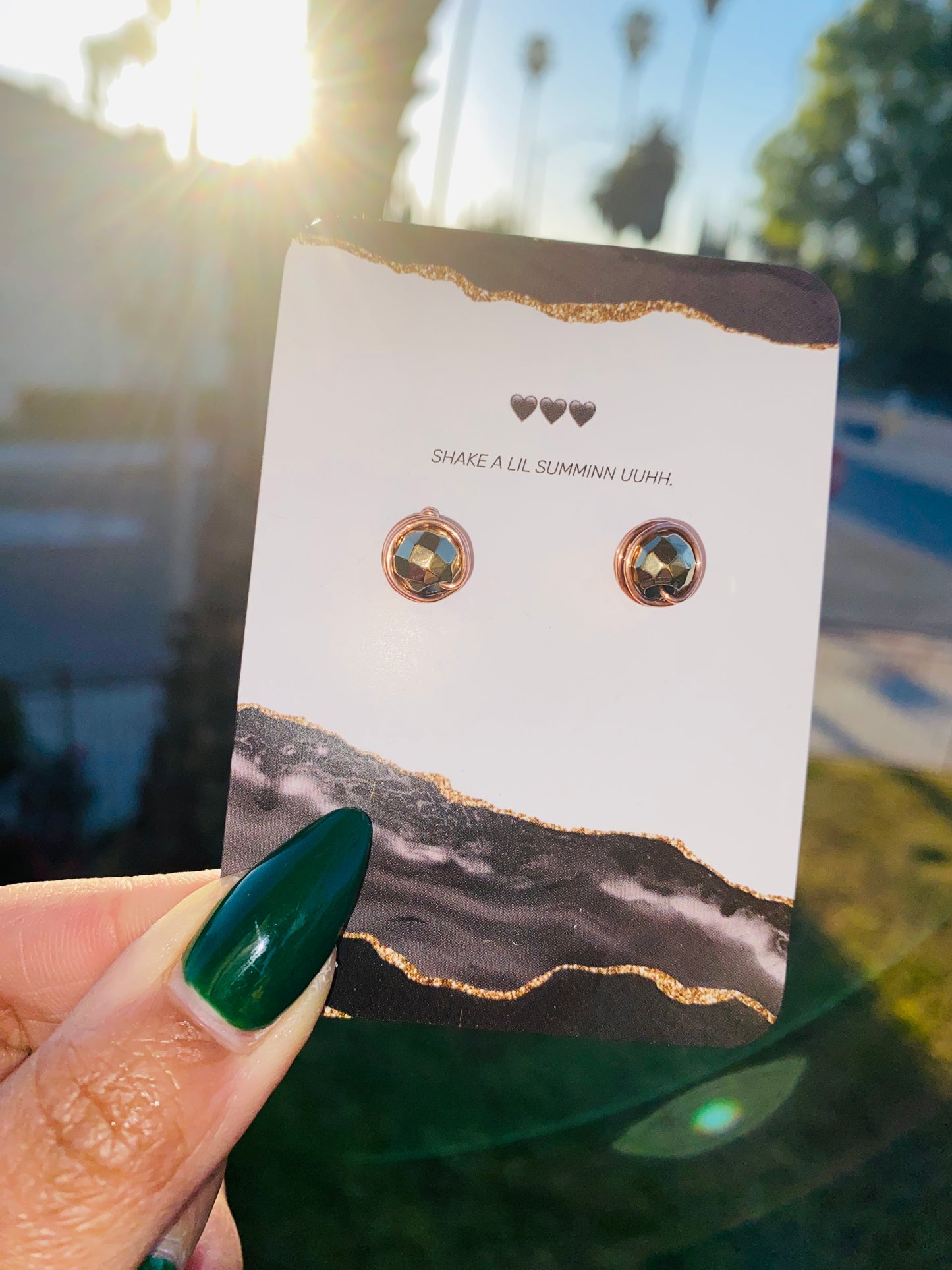 PYRITE EARRINGS (COPPER STUDS)