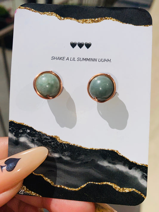 BURMA GREEN JADE STUDS (COPPER EARRINGS)