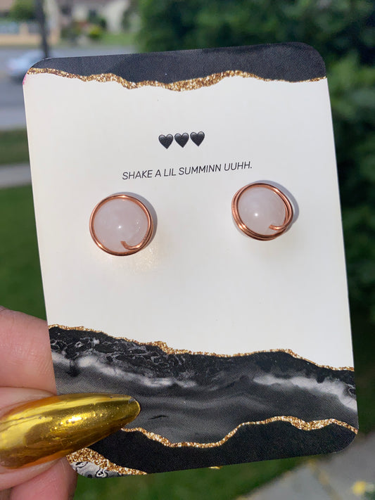 ROSE QUARTZ STUDS (COPPER EARRINGS)