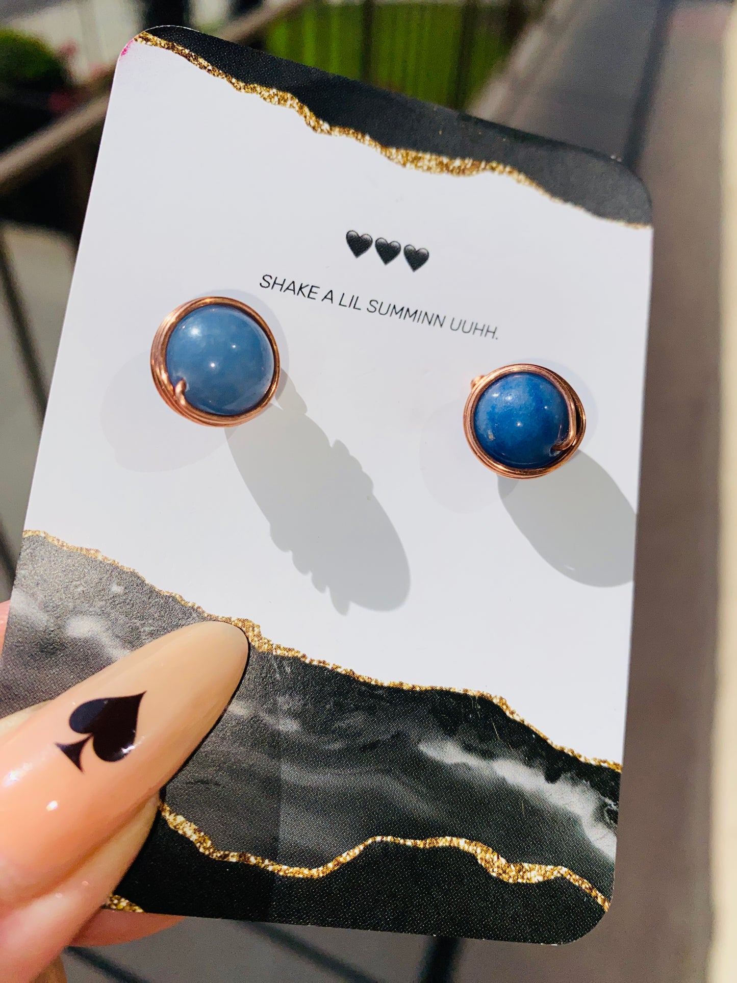 BLUE AVENTURINE STUDS (COPPER EARRINGS)