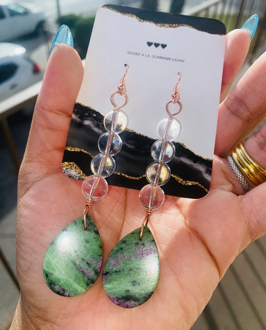 RUBY IN ZOISITE COPPER EARRINGS