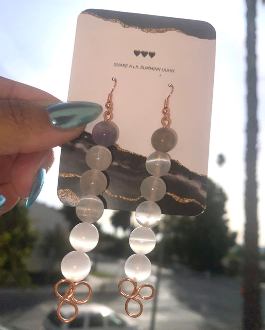 FLUORITE N' SELENITE COPPER EARRINGS