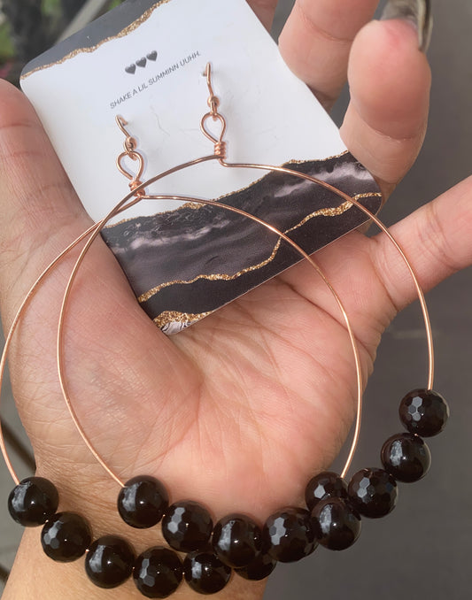 BLACK TOURMALINE N' ONYX HOOPS (COPPER)