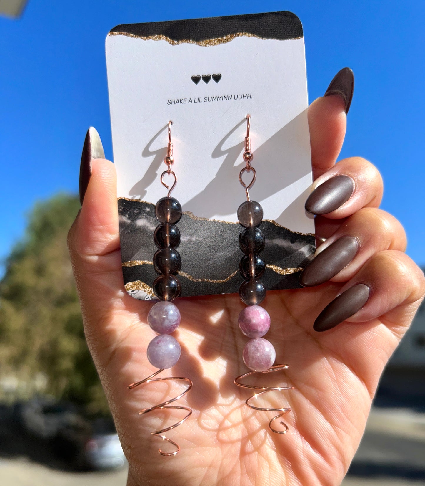 BALLERINA EARRINGS (TEKTITE N' PINK TOURMALINE)