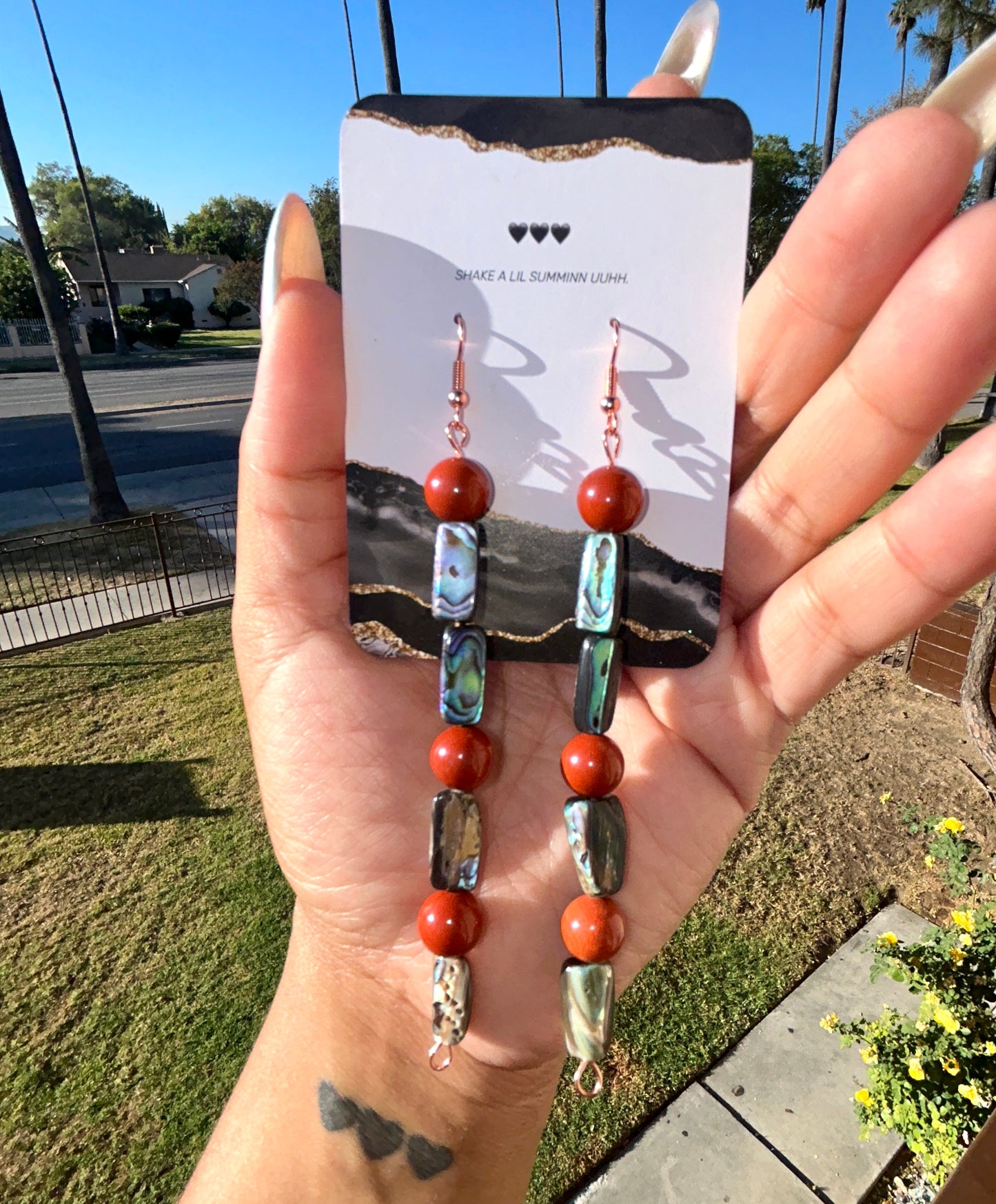 ABALONE N' RED JASPER EARRINGS