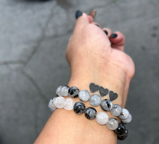 BLACK TOURMALINE RUTILATED QUARTZ BRACELET