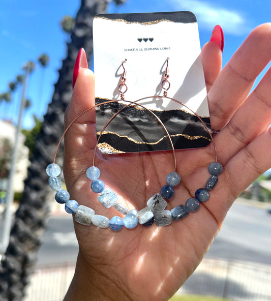 BLUE N' GREEN KYANITE HOOPS