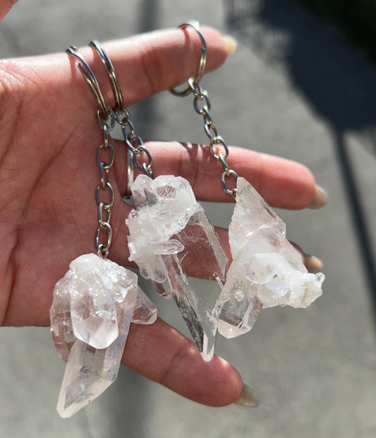 CLEAR QUARTZ CLUSTER KEYCHAIN