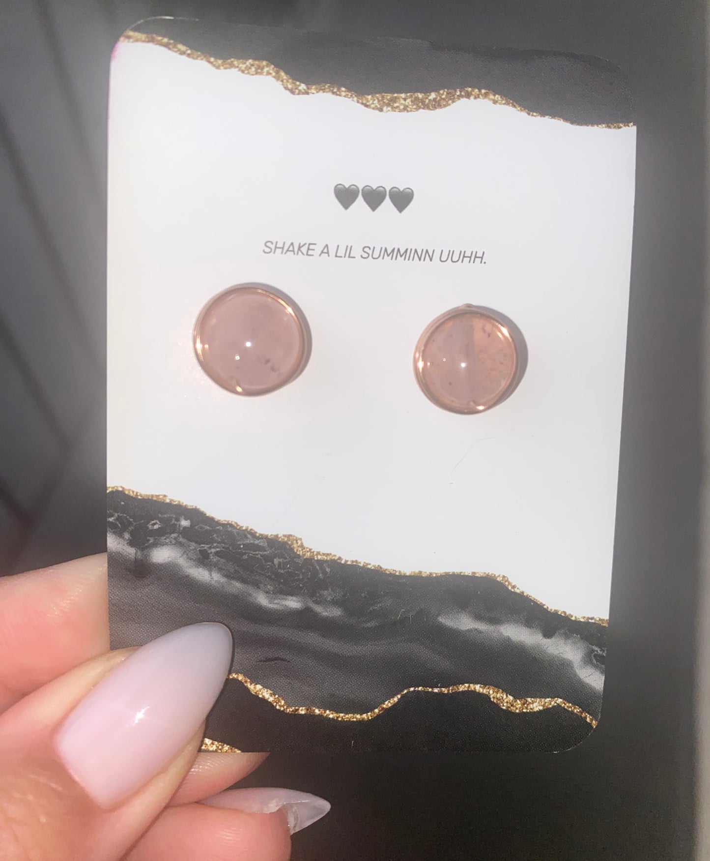 HEMATITE IN STRAWBERRY QUARTZ STUDS (COPPER EARRINGS)