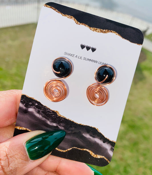 COPPER INFINITY EARRINGS (BLACK TOURMALINE)