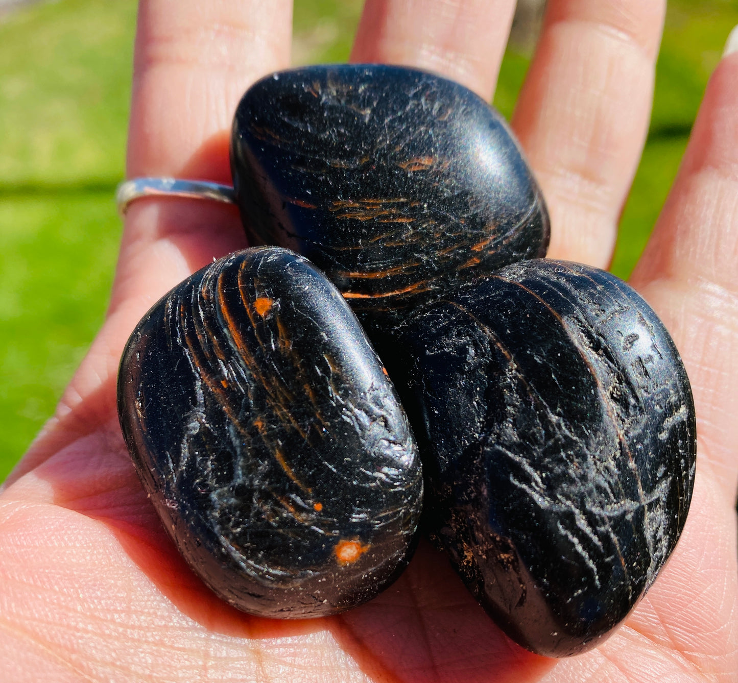 BLACK TOURMALINE N' RED HEMATITE POCKET PIECE