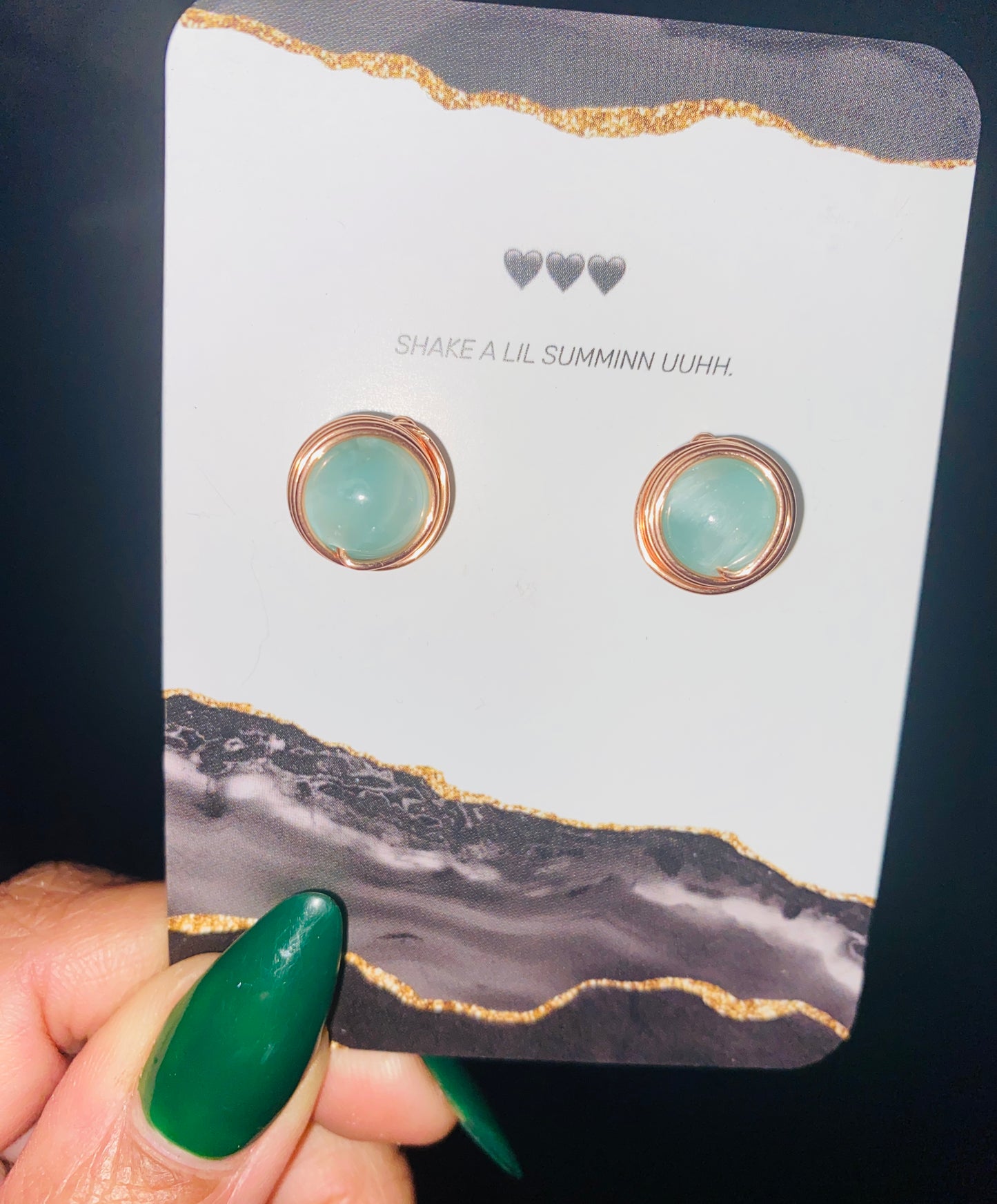 GREEN MOONSTONE EARRINGS (COPPER)