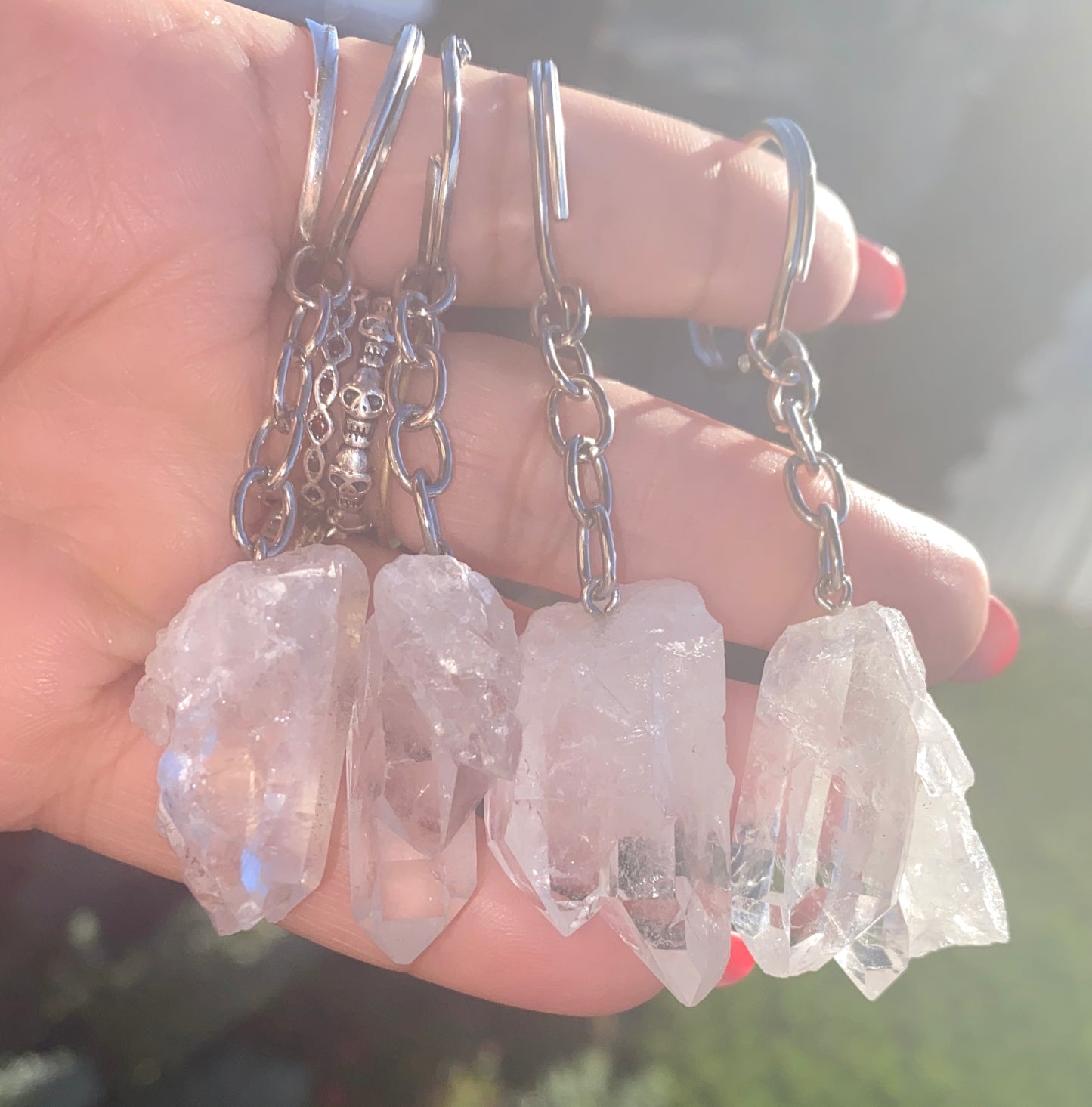 DOUBLE POINT CLEAR QUARTZ KEYCHAIN