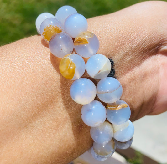 BLUE CHALCEDONY WITH GOLDEN MATRIX BRACELET