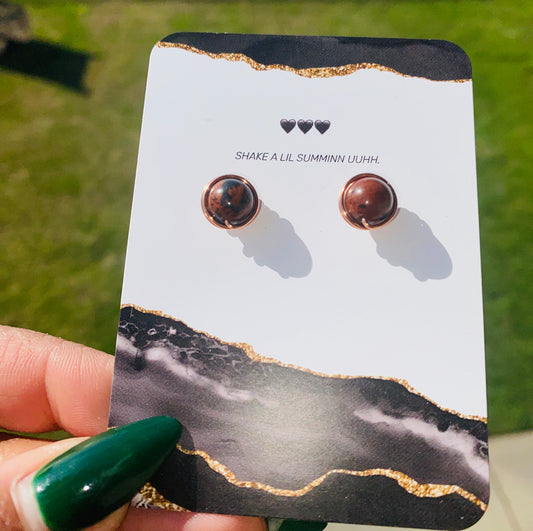 MAHAGONY OBSIDIAN STUDS (COPPER EARRINGS)