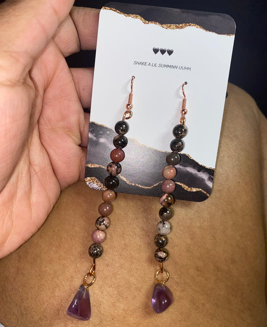 AMETHYST RHODONITE DROP EARRINGS (COPPER)