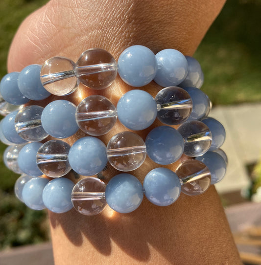 HIGHER SELF BRACELET (ANGELITE N' CLEAR QUARTZ)