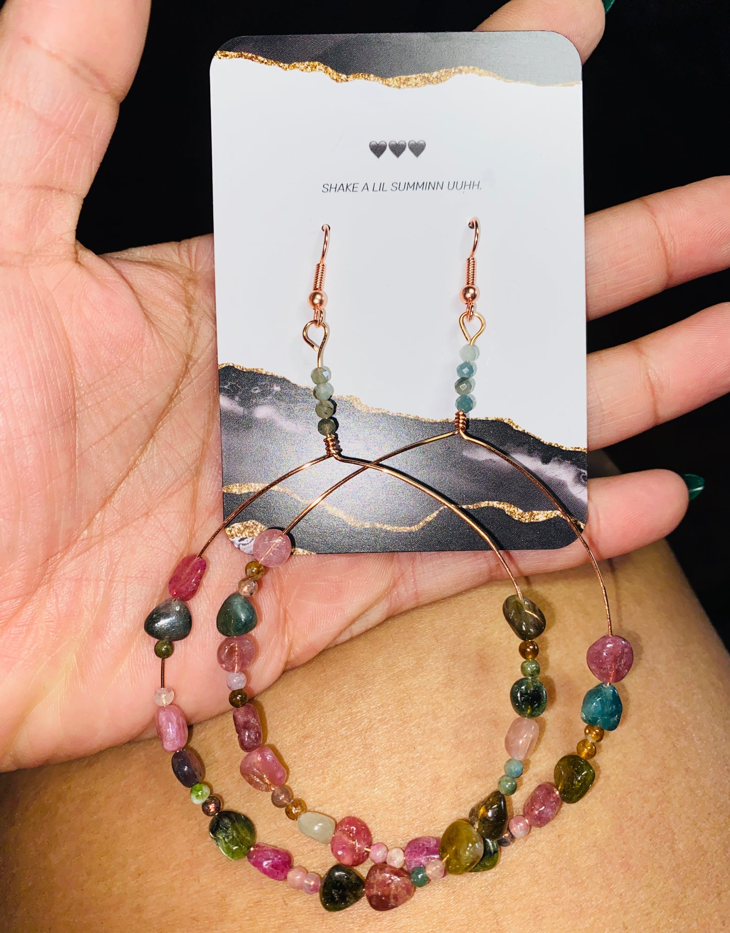 WATERMELON TOURMALINE HOOPS (COPPER EARRINGS)