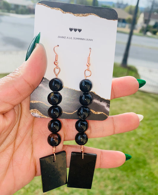 SHUNGITE N' BLACK TOURMALINE DROPS (COPPER EARRINGS)