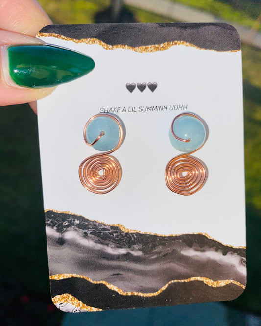 COPPER AQUAMARINE INFINITY EARRINGS