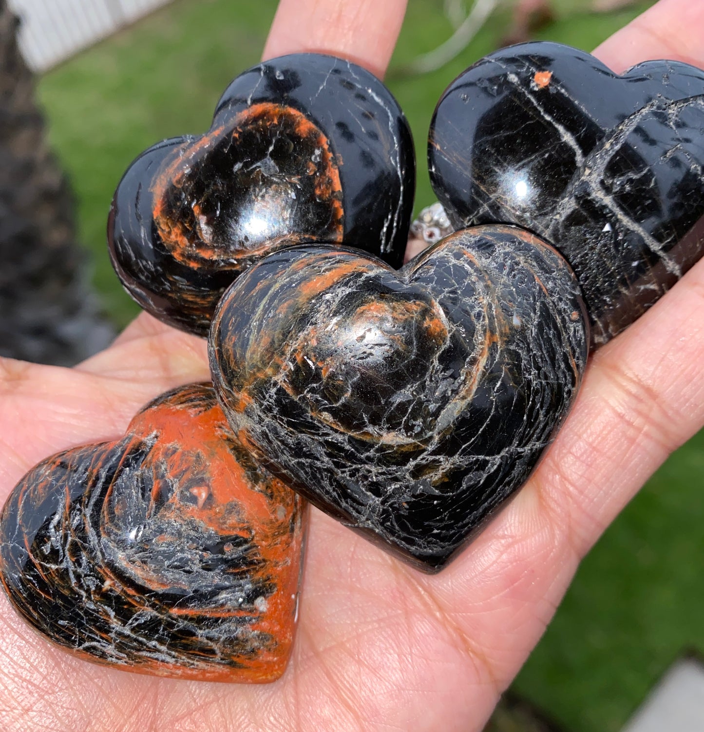 BLACK TOURMALINE N' RED HEMATITE HEART