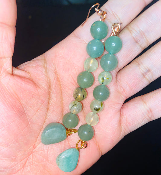 AVENTURINE N' PREHNITE DROP EARRINGS (COPPER)