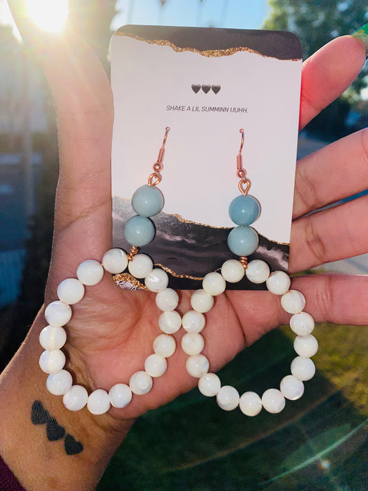 AMAZONITE N' PEARL EARRINGS (COPPER)