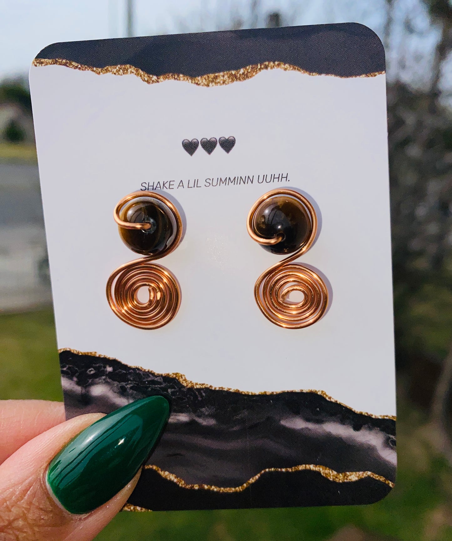 COPPER INFINITY EARRINGS (TIGERS EYE)